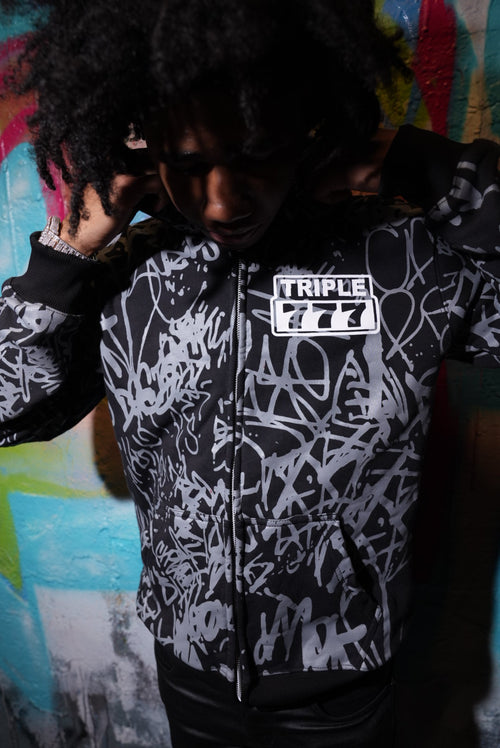 Black Allover Graffiti Jacket