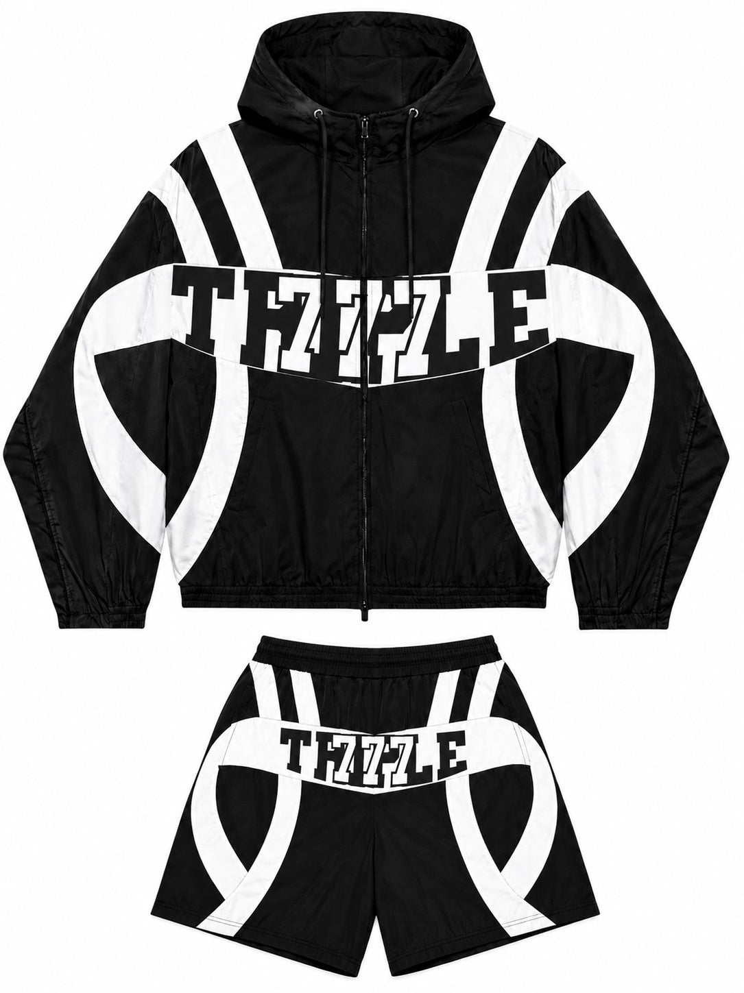 Triple7s 777 Black & White Windbreaker Complete Set product photo on clean white background