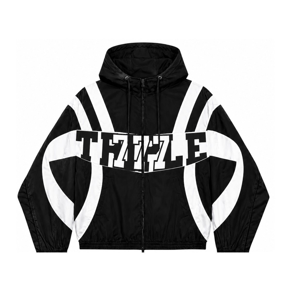 Triple7s 777 Black & White Windbreaker Jacket product photo on clean white background