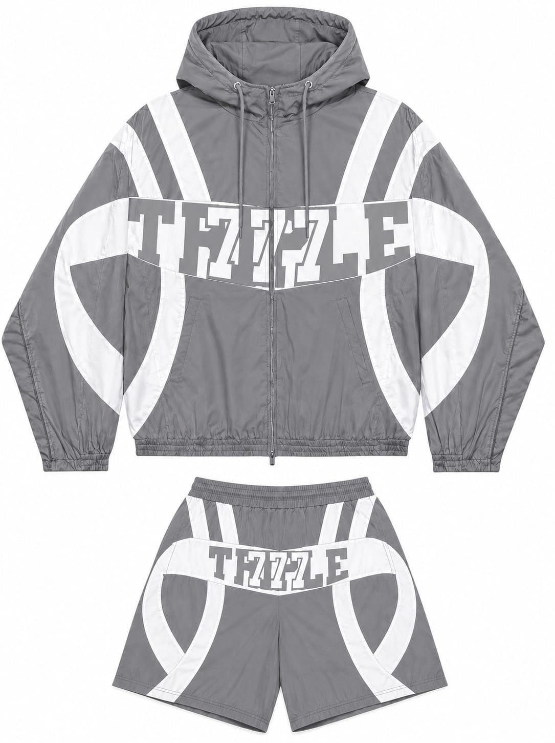 Triple7s 777 Gray & White Windbreaker Complete Set product photo on clean white background