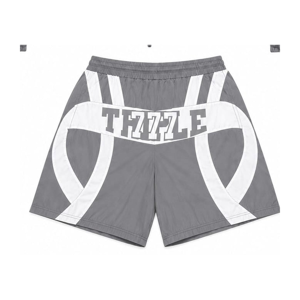 Triple7s 777 Gray & White Windbreaker Shorts product photo on clean white background