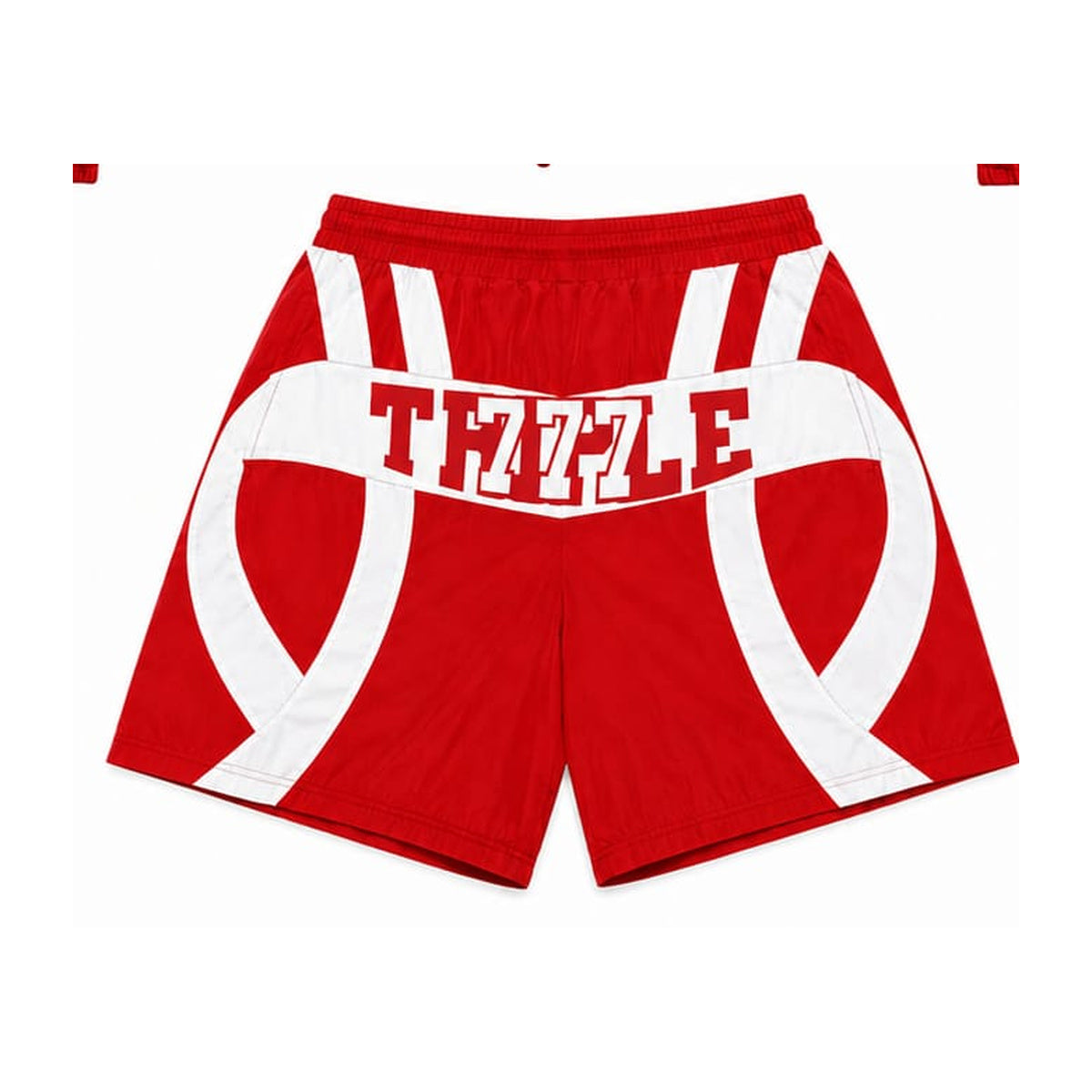 Triple7s 777 Red & White Windbreaker Shorts product photo on clean white background